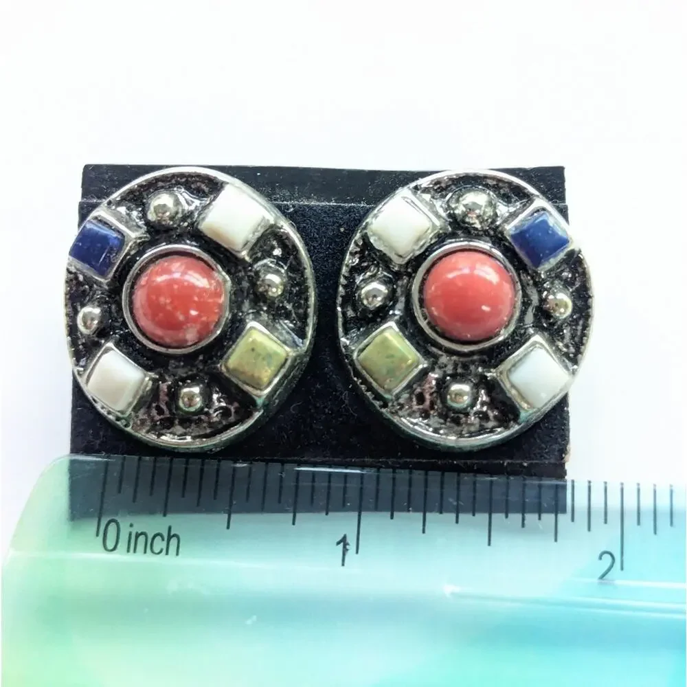 Vintage Lightweight Silver Tone Faux Stone Gripoix Style Lucite Clip On Earrings